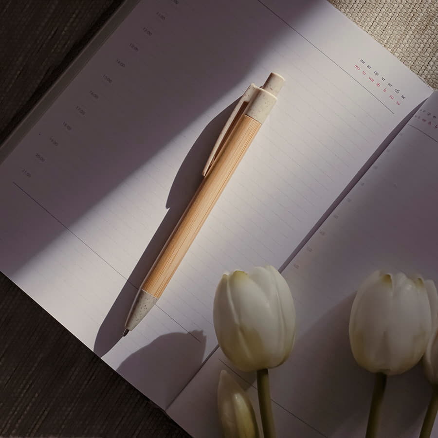 ruchka_sharikovaya_n17_bezhevyy_belyy_bambuk_pshenich_volokno_pererabotan_plastik_tsvet_chernil_sini